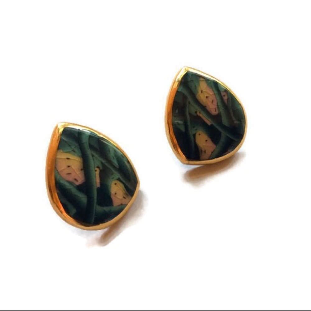 Daaman porcelain earrings with 22k gold edging